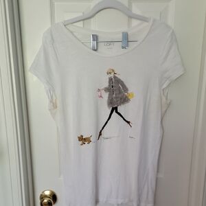 Ann Taylor LOFT White Fashion Print Tee